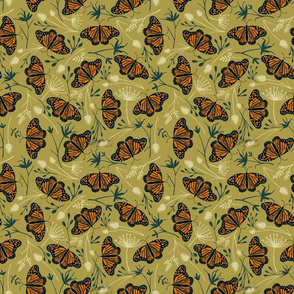 Monarch butterflies. Mustard