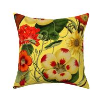 Red + Yellow Vintage Botanical and Bird Floral