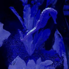 Moody Tropical Water Flora & Seahorse in Vivid Blue