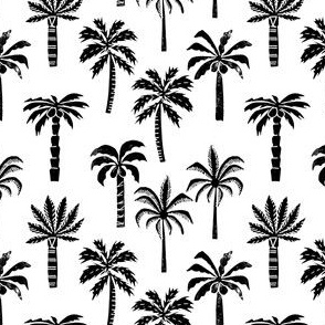 SMALL palm tree fabric // tropical summer linocut design by andrea lauren palm prints - black and white