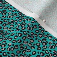 Mini Leopard Spots in Silver and Dark Aqua Blue 