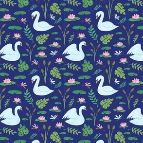 Swans on blue