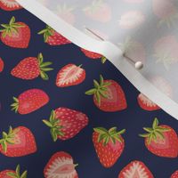 Red Strawberry ✦  Summer Fruit berries on dark navy blue