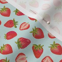 Red Strawberry ✦  Summer Fruit berries on mint aqua