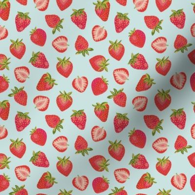 Red Strawberry ✦  Summer Fruit berries on mint aqua