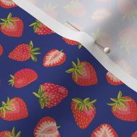 Red Strawberry ✦  Summer Fruit  berries on ultramarine blue