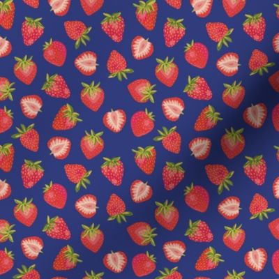 Red Strawberry ✦  Summer Fruit  berries on ultramarine blue