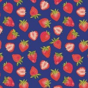 Red Strawberry ✦  Summer Fruit  berries on ultramarine blue