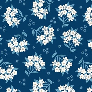 Spring blossom. Dark blue background. Medium scale
