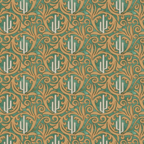 Wild West- Saguaro Tooled Leather Pattern- Isabelline Wheat Verdigris Leather Texture- Small Scale