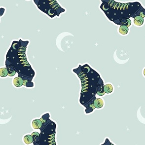 Roller Skates with Fluorescent Gradients on Menthe seamless pattern background.
