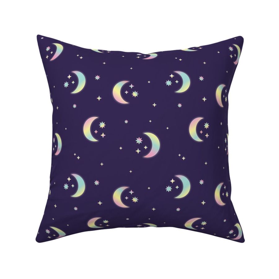 Fluorescent Crescent Moon and Stars on Fabric | Spoonflower