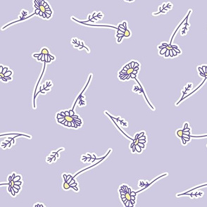  Cute Chamomile Flowers in Laveder Purple seamless pattern background. 
