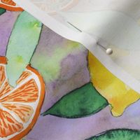 Lemons and oranges watercolor on vivi pastel color