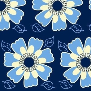 Cottage garden- Big Blue and cream  stylised floral - large scale, wallpaper, home decor and kids apparel 
