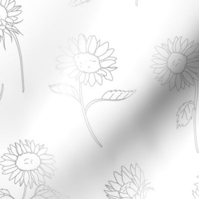 Silver Gradient Effect Sunflower Lineart seamless pattern