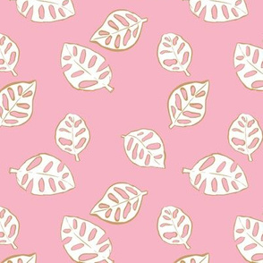 Messy monstera jungle spring summer hand drawn monstera leaf nature print gold pink white