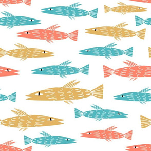 Fishes on white - large pattern version
