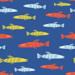 Fishes on blue - big pattern version
