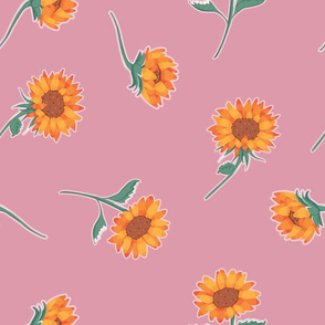 Sunflowers on Dusty Pink seamless pattern
