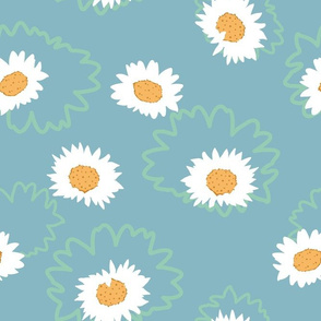 White Daisies with ZigZag Floral Shapes seamless pattern