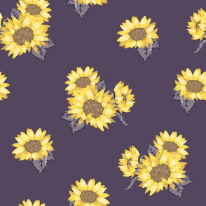 Yellow Sunflower Bouquets on Purple seamless pattern