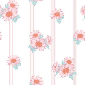  Cute Pastel Sunflower Bouquets on Soft Stripes seamless pattern