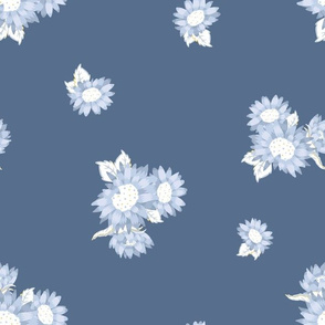 Monochromatic Blue Sunflower Bouquets seamless pattern
