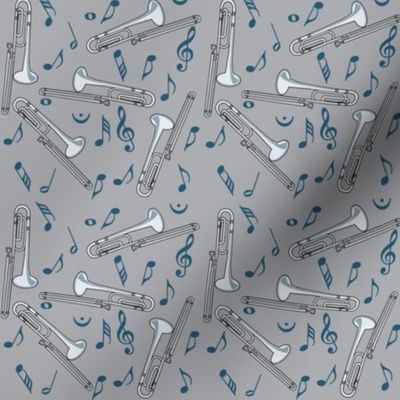 Trombone Music Notes Blue Gray