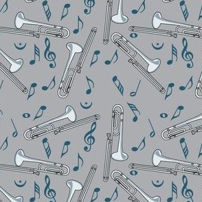 Trombone Music Notes Blue Gray