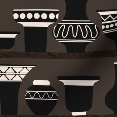 pots on shelves