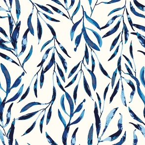 handpainted watercolor leaves //  cobalt blue