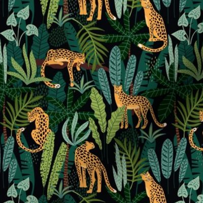 Medium Scale Leopard Wild Big Cats Tropical Safari Green Rainforest Cactus Jungle