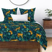 Large Scale Striped Tigers Wild Big Cats Tropical Safari Green Rainforest Cactus Palm Trees Jungle