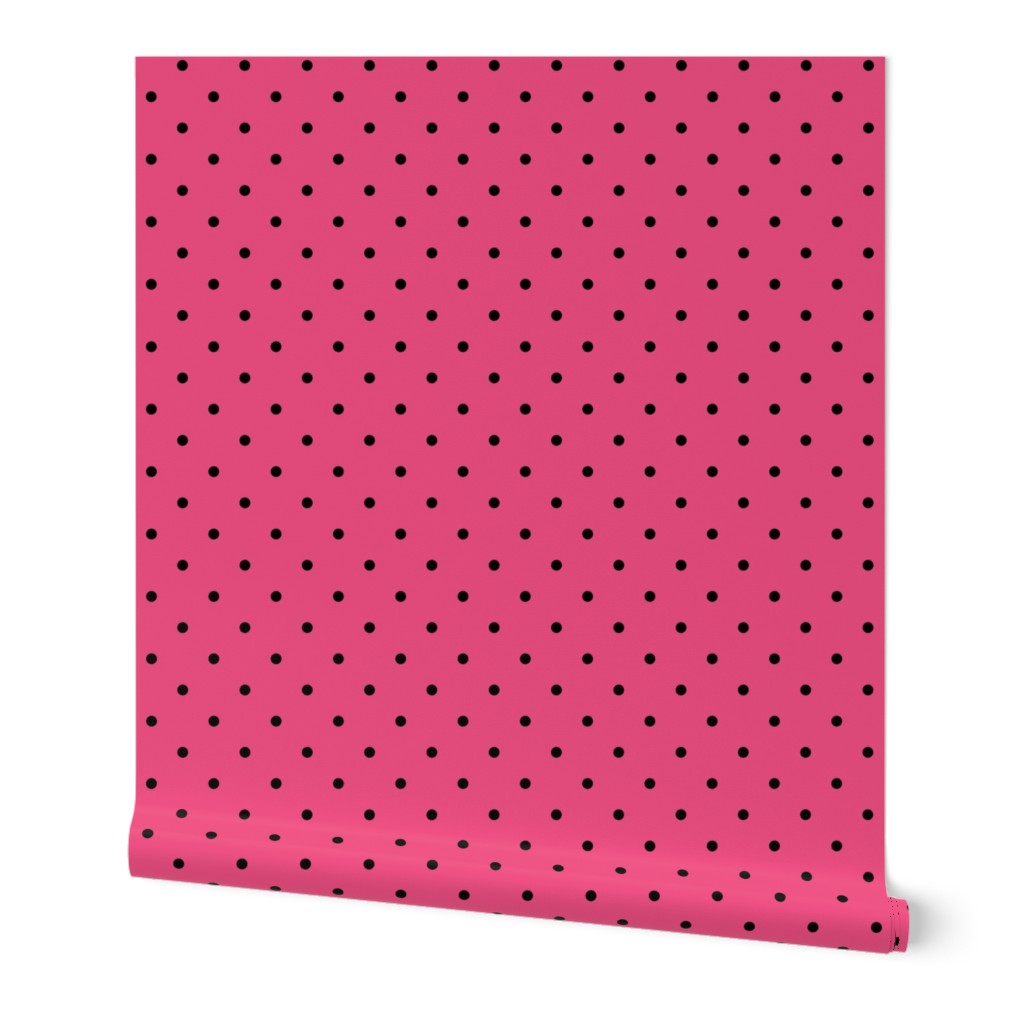 Bigger Scale Watermelon Dots - Black on Hot Pink