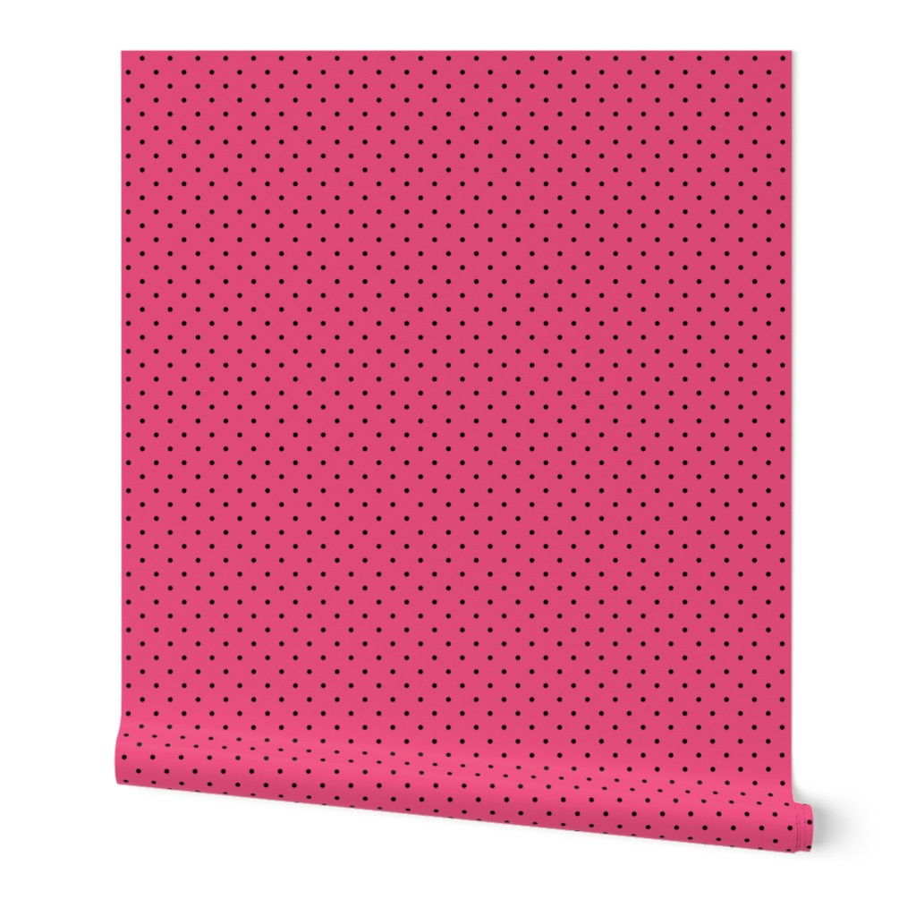 Smaller Scale Watermelon Dots - Black on Hot Pink