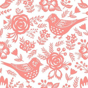 Pink birds with summer flowers 