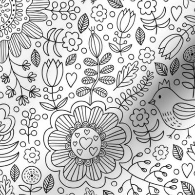 Doodle flower and bird