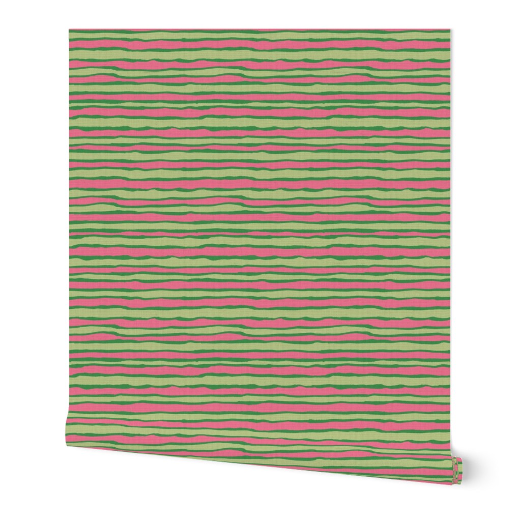 Bigger Scale Watermelon Stripes in Pink and Green