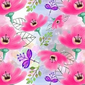 Smaller Hot Pink Wildflower Garden Collage