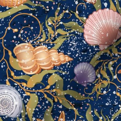 Sea Shells & Kelp-Ocean Blue-L