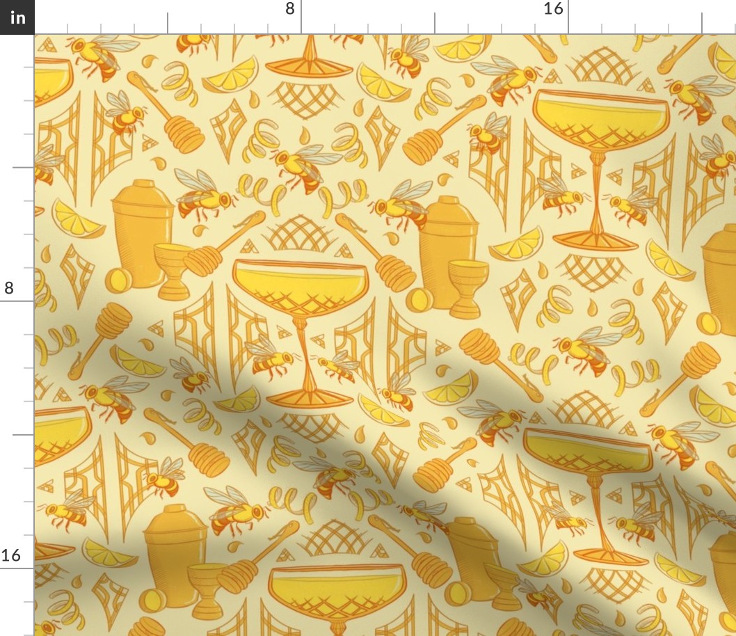 Art Deco Bee's Knees Cocktail Pattern on Cream - Large