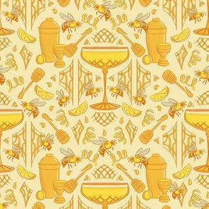 Art Deco Bee's Knees Cocktail Pattern on Cream - Small