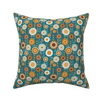 Pumpkin Spice, Folksy Floral  / Folk Art / Teal / Autumn / Small