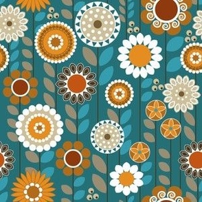 Pumpkin Spice, Folksy Floral  / Folk Art / Teal / Autumn / Small