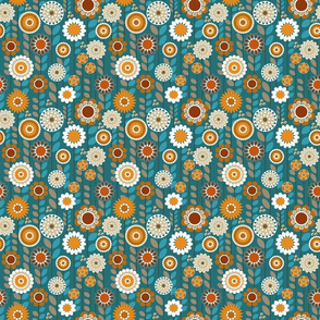 Pumpkin Spice, Folksy Floral  / Folk Art / Teal / Autumn / Small