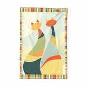 cats - lucky cats vintage duo - tea towel and wall hanging