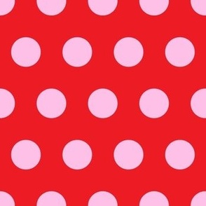 1´´ Lovecore Polka dot pink on red