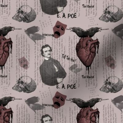 Pink Macabre Love Heart and Crow with Edgar Allen Poe Skull Toss 