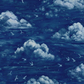 Dreamy Clouds - midnight navy blue -large scale